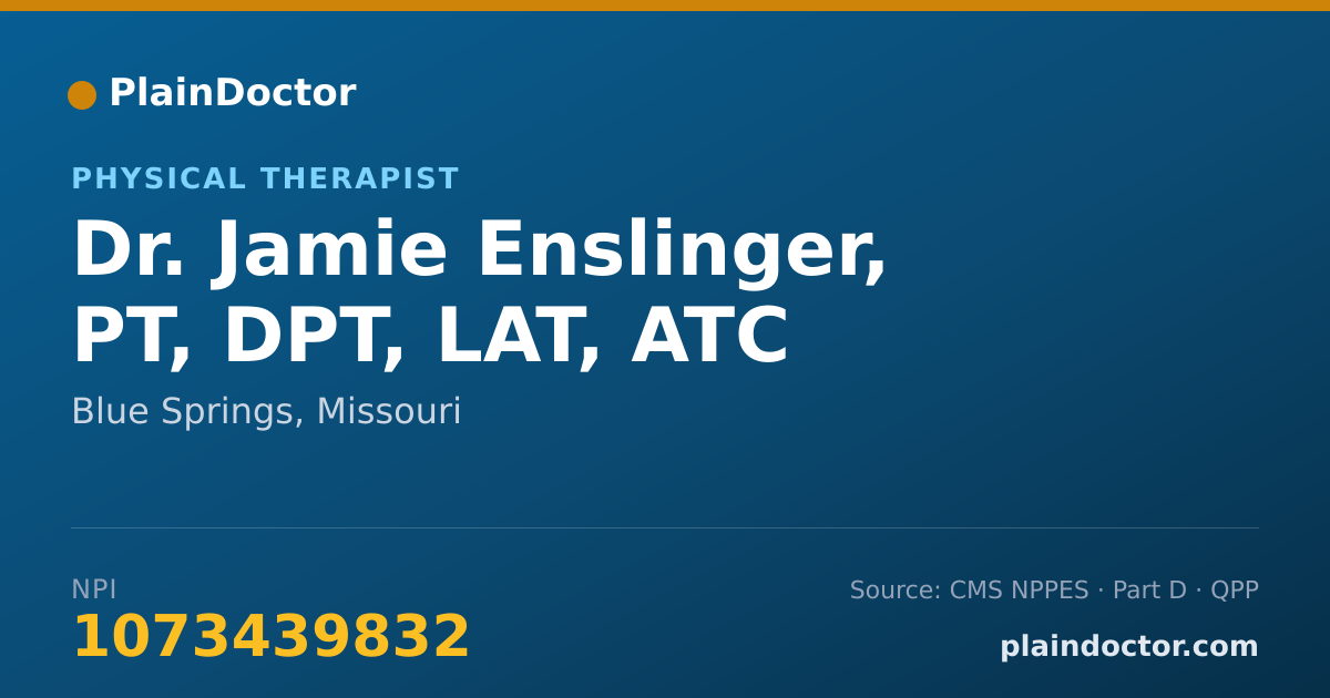 Shareable card for Jamie Enslinger, PT, DPT, LAT, ATC - Athletic Trainer, Blue Springs, MO