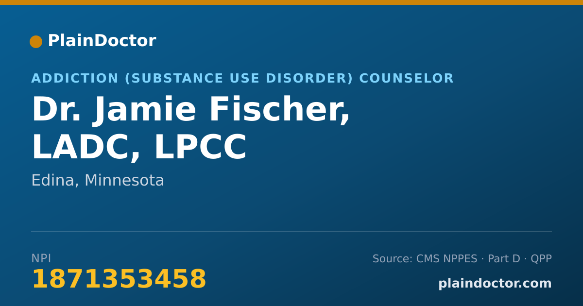 Shareable card for Jamie Fischer, LADC, LPCC - Addiction (Substance Use Disorder) Counselor, Edina, MN