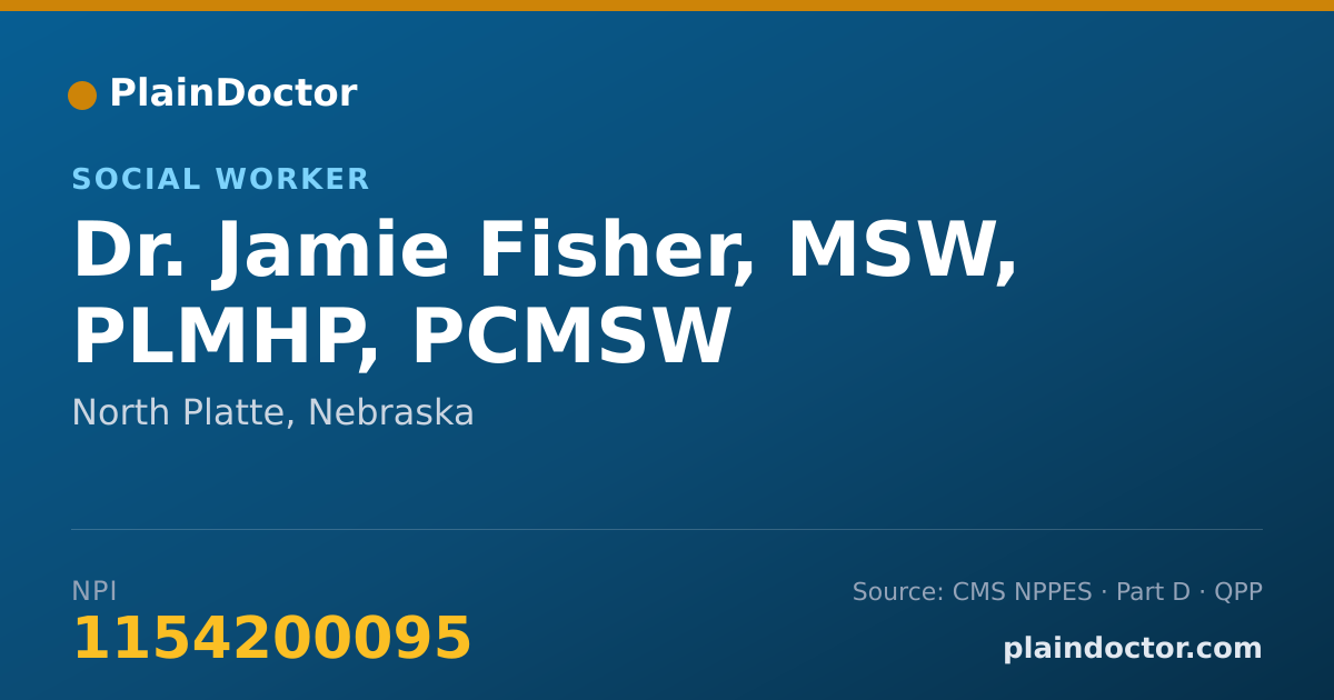 Shareable card for Jamie Fisher, MSW, PLMHP, PCMSW - Social Worker, North Platte, NE