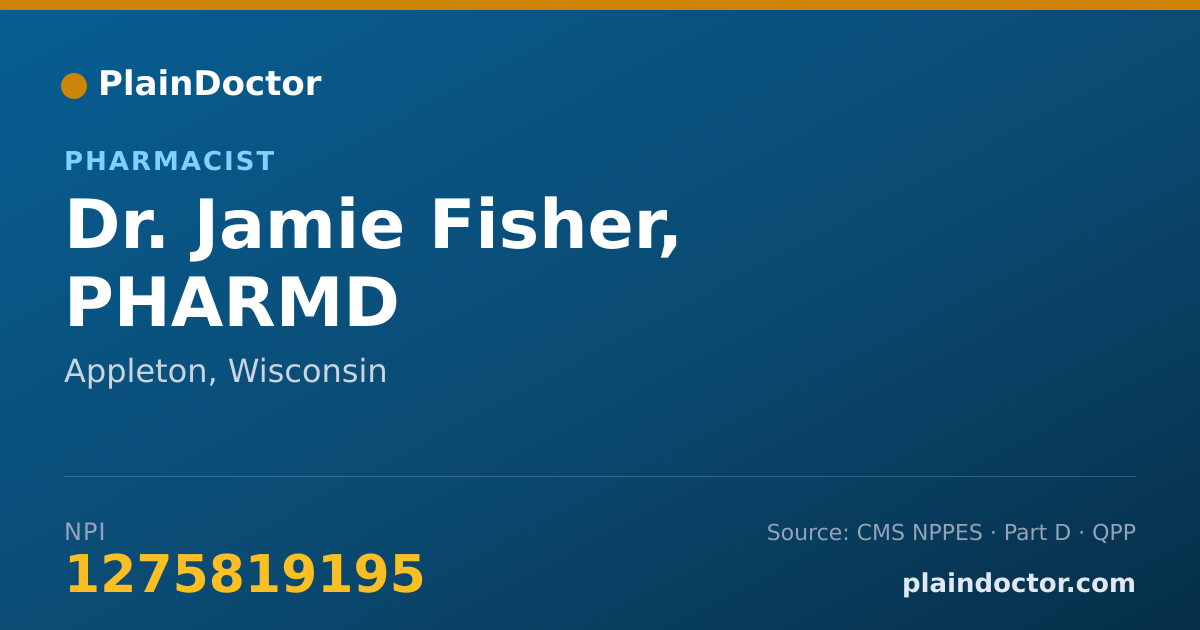 Shareable card for Jamie Fisher, PHARMD - Pharmacist, Appleton, WI