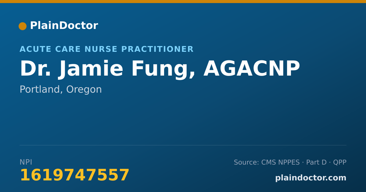 Shareable card for Jamie Fung, AGACNP - Acute Care Nurse Practitioner, Portland, OR
