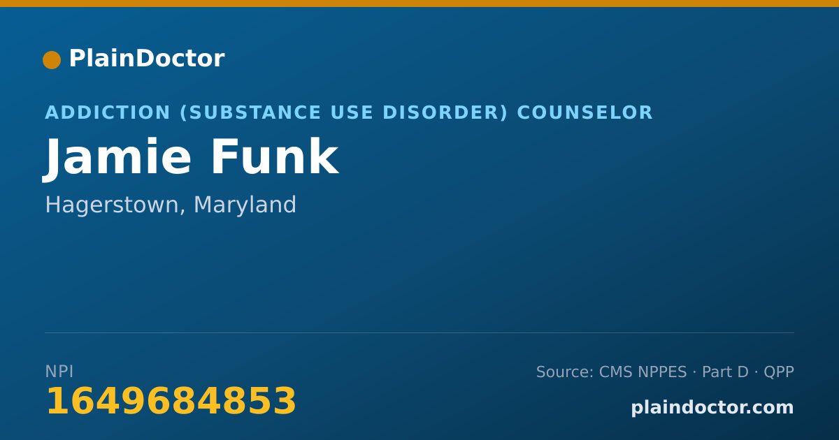 Shareable card for Jamie Funk - Addiction (Substance Use Disorder) Counselor, Hagerstown, MD