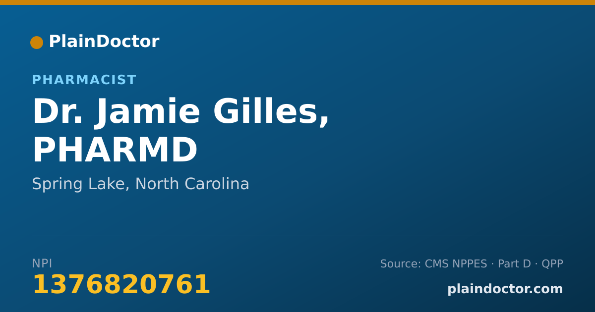 Shareable card for Jamie Gilles, PHARMD - Pharmacist, Spring Lake, NC