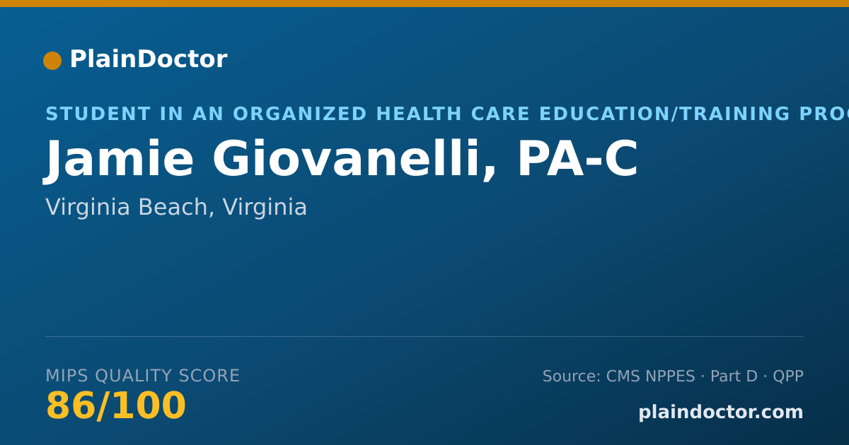 Shareable card for Jamie Giovanelli, PA-C - Student in an Organized Health Care Education/Training Program, Virginia Beach, VA