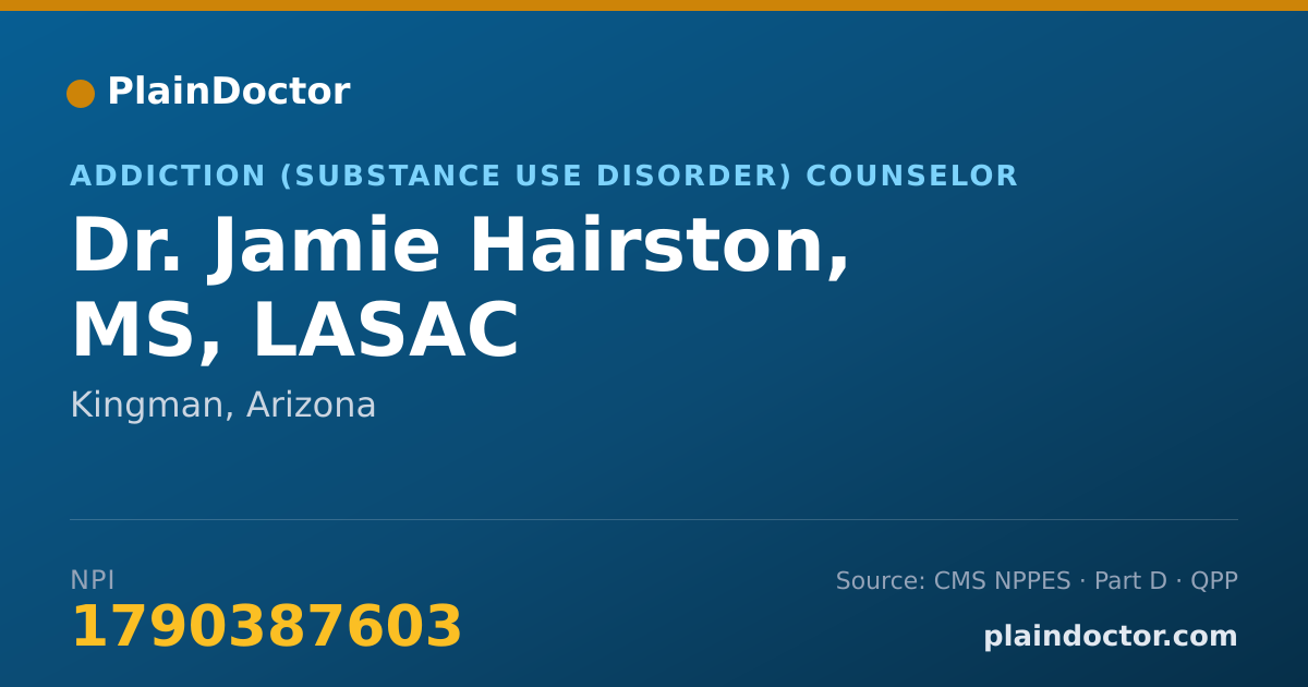 Shareable card for Jamie Hairston, MS, LASAC - Addiction (Substance Use Disorder) Counselor, Kingman, AZ