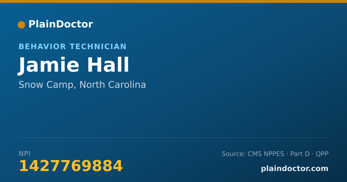 Shareable card for Jamie Hall - Behavior Technician, Snow Camp, NC