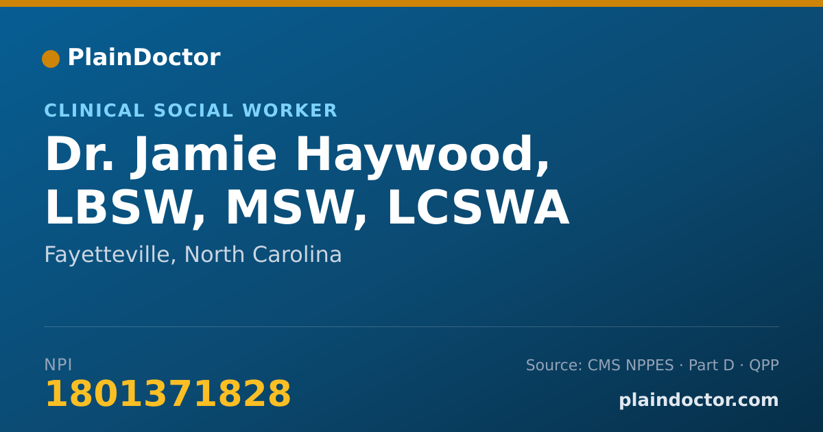 Shareable card for Jamie Haywood, LBSW, MSW, LCSWA - Clinical Social Worker, Fayetteville, NC