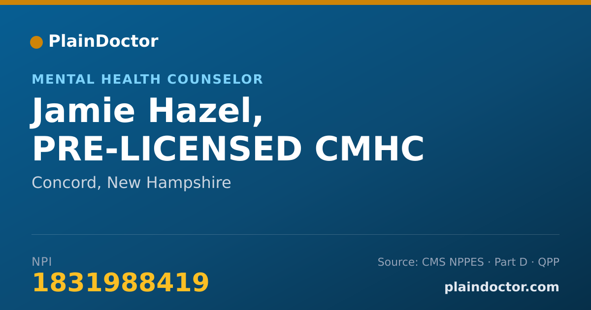 Shareable card for Jamie Hazel, PRE-LICENSED CMHC - Mental Health Counselor, Concord, NH