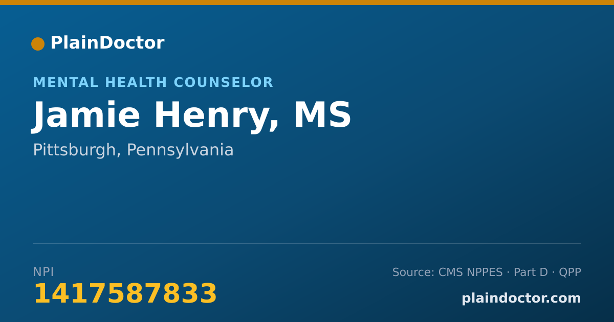 Shareable card for Jamie Henry, MS - Mental Health Counselor, Pittsburgh, PA