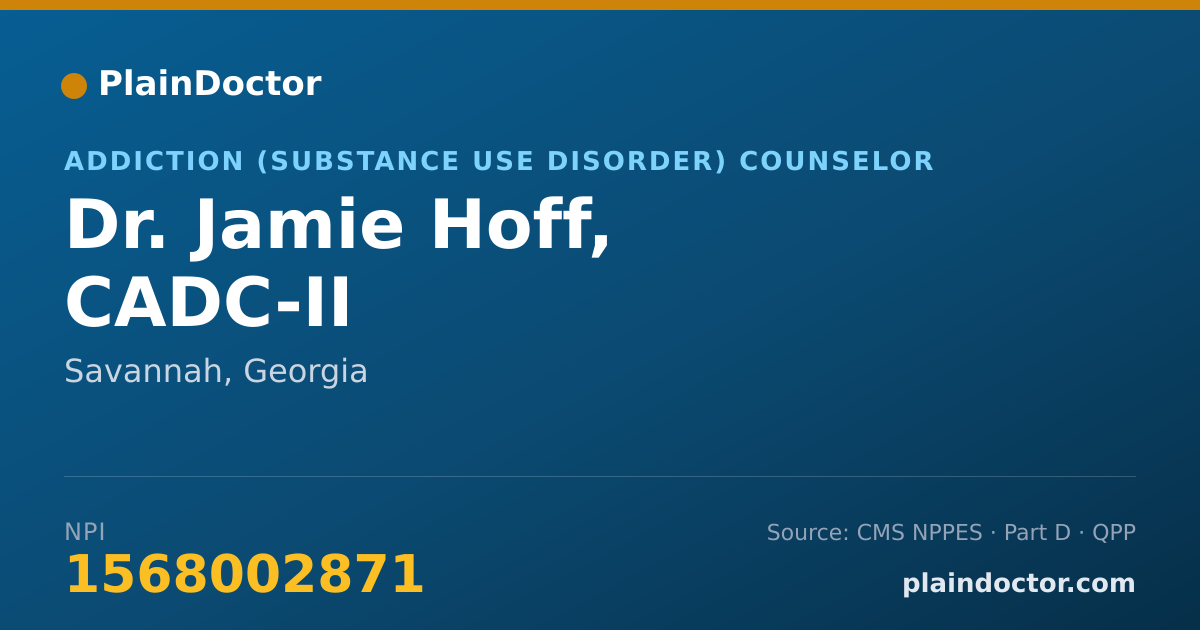 Shareable card for Jamie Hoff, CADC-II - Addiction (Substance Use Disorder) Counselor, Savannah, GA