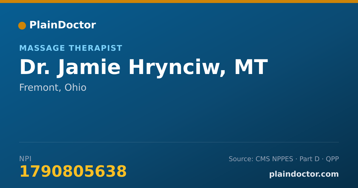 Shareable card for Jamie Hrynciw, MT - Massage Therapist, Fremont, OH