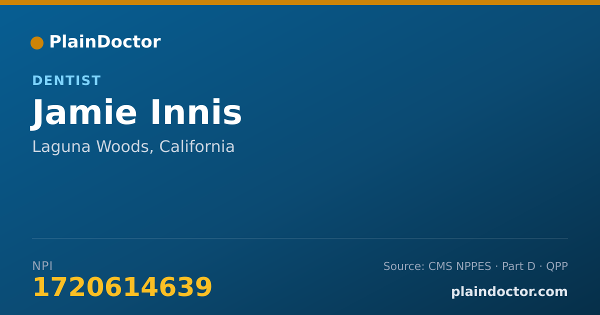 Shareable card for Jamie Innis - Dentist, Laguna Woods, CA