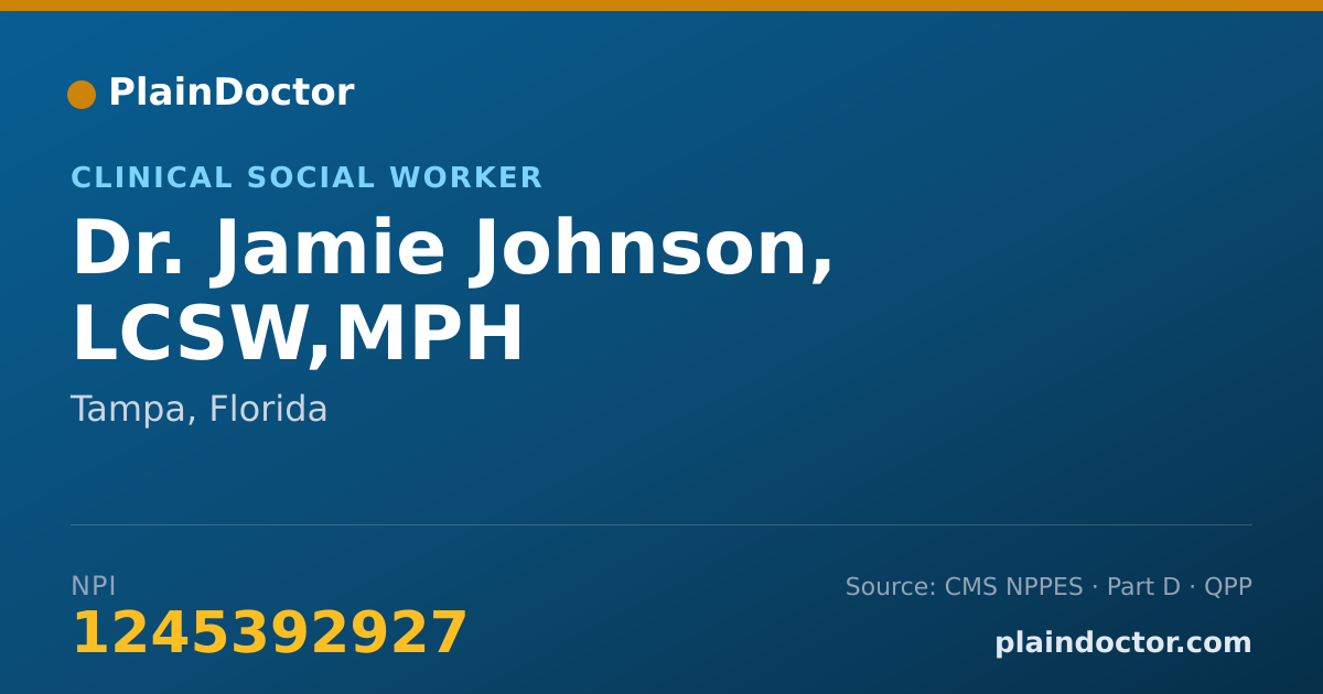 Shareable card for Jamie Johnson, LCSW,MPH - Clinical Social Worker, Tampa, FL