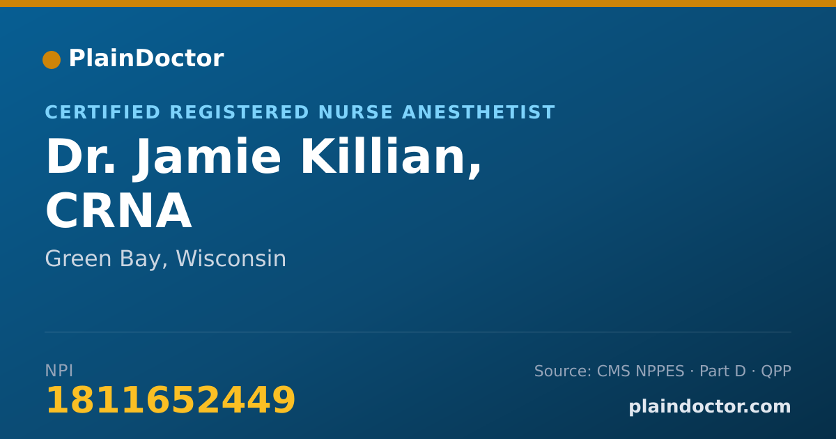 Shareable card for Jamie Killian, CRNA - Certified Registered Nurse Anesthetist, Green Bay, WI