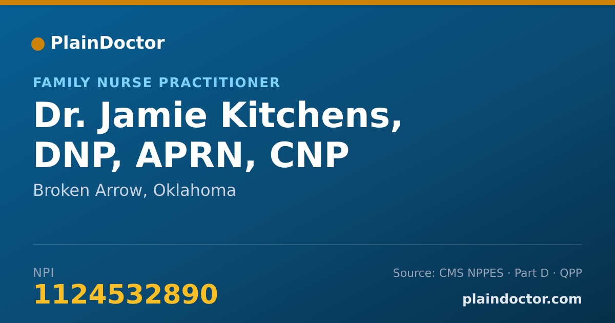 Shareable card for Jamie Kitchens, DNP, APRN, CNP - Family Nurse Practitioner, Broken Arrow, OK