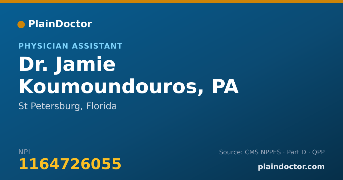 Shareable card for Jamie Koumoundouros, PA - Physician Assistant, St Petersburg, FL