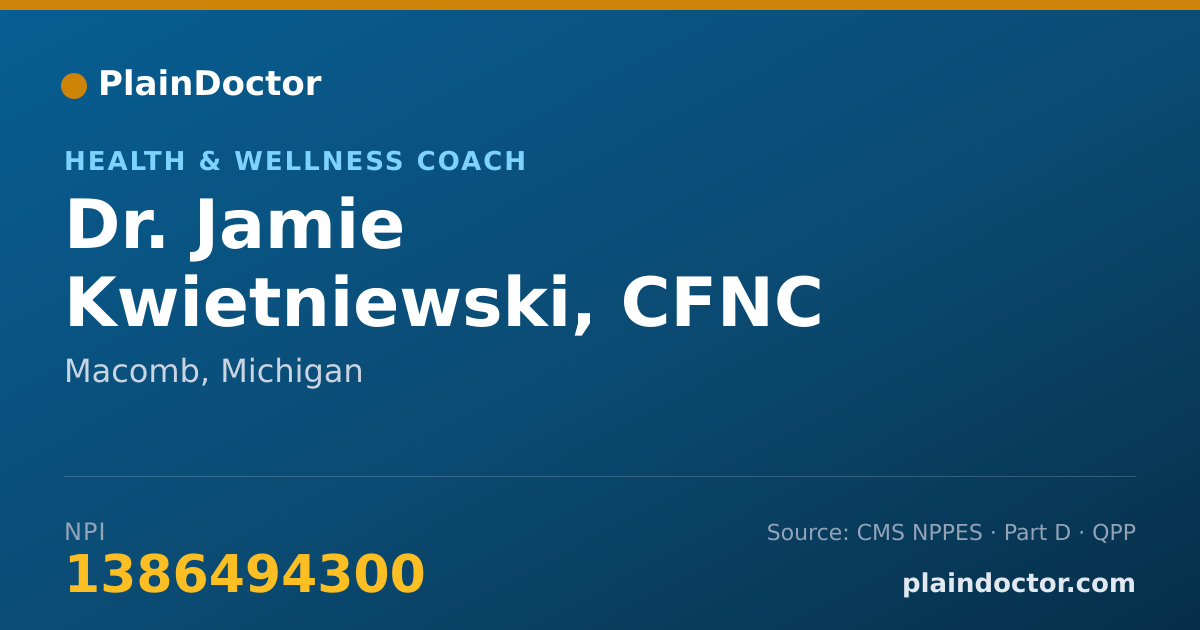 Shareable card for Jamie Kwietniewski, CFNC - Health & Wellness Coach, Macomb, MI