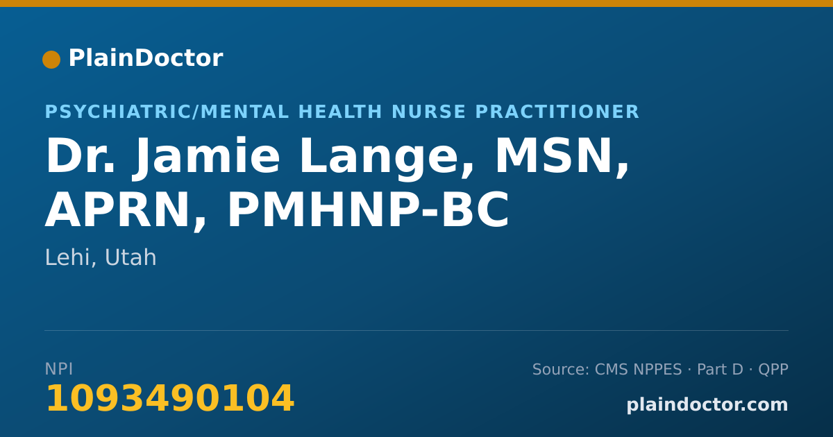 Shareable card for Jamie Lange, MSN, APRN, PMHNP-BC - Psychiatric/Mental Health Nurse Practitioner, Lehi, UT