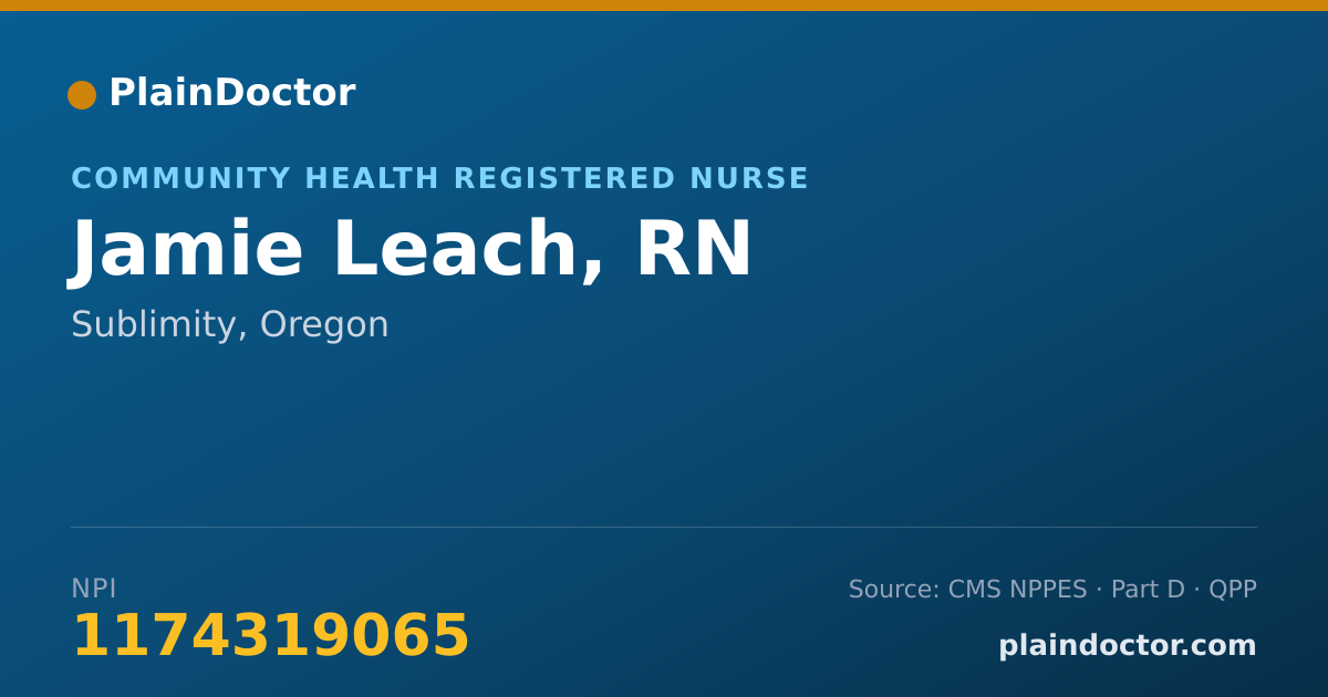 Shareable card for Jamie Leach, RN - Community Health Registered Nurse, Sublimity, OR