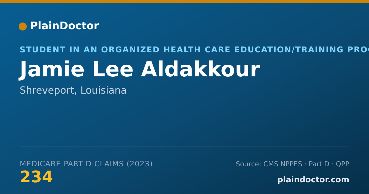 Shareable card for Jamie Lee Aldakkour - Student in an Organized Health Care Education/Training Program, Shreveport, LA