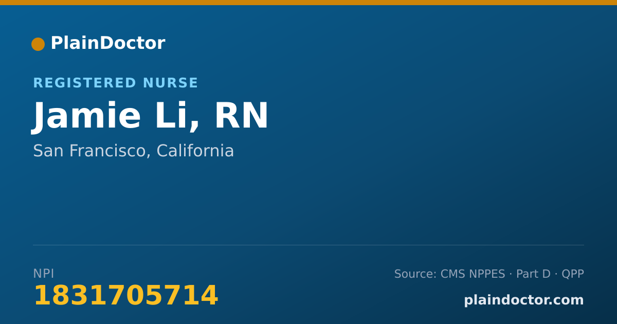 Shareable card for Jamie Li, RN - Registered Nurse, San Francisco, CA