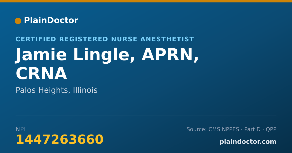 Shareable card for Jamie Lingle, APRN, CRNA - Certified Registered Nurse Anesthetist, Palos Heights, IL