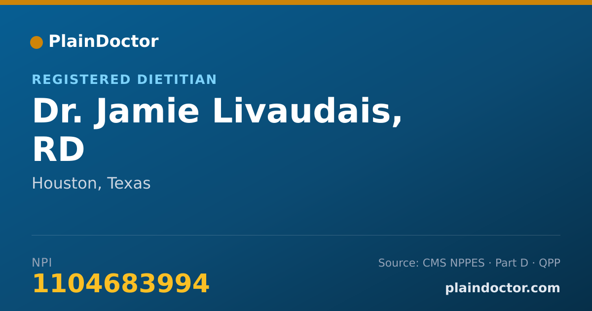 Shareable card for Jamie Livaudais, RD - Registered Dietitian, Houston, TX