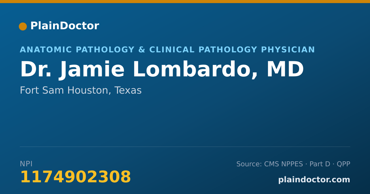 Shareable card for Jamie Lombardo, MD - Anatomic Pathology & Clinical Pathology Physician, Fort Sam Houston, TX