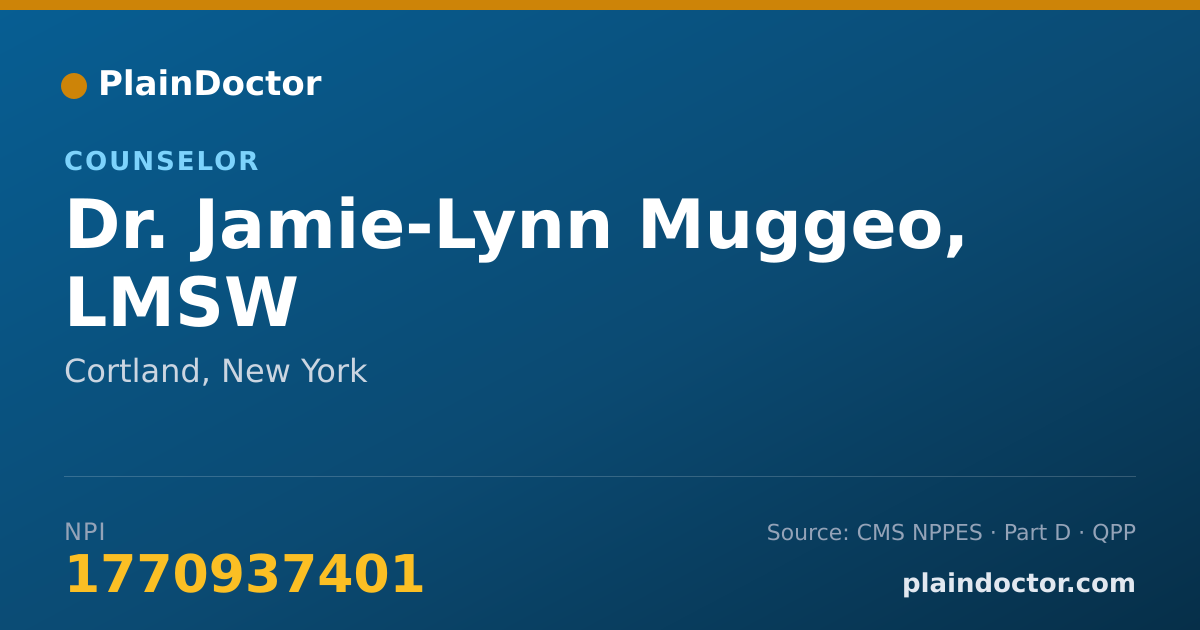 Shareable card for Jamie-Lynn Muggeo, LMSW - Counselor, Cortland, NY