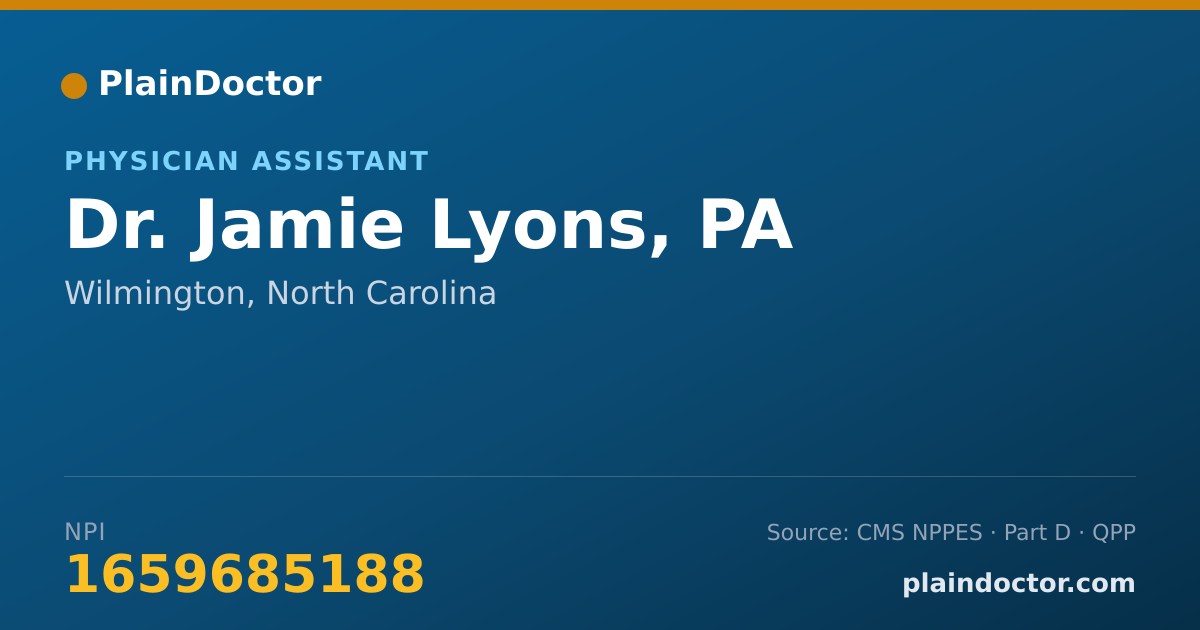 Shareable card for Jamie Lyons, PA - Physician Assistant, Wilmington, NC