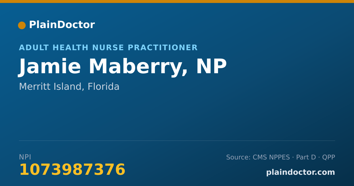 Shareable card for Jamie Maberry, NP - Adult Health Nurse Practitioner, Merritt Island, FL