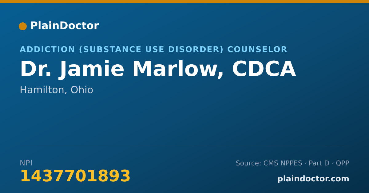 Shareable card for Jamie Marlow, CDCA - Addiction (Substance Use Disorder) Counselor, Hamilton, OH