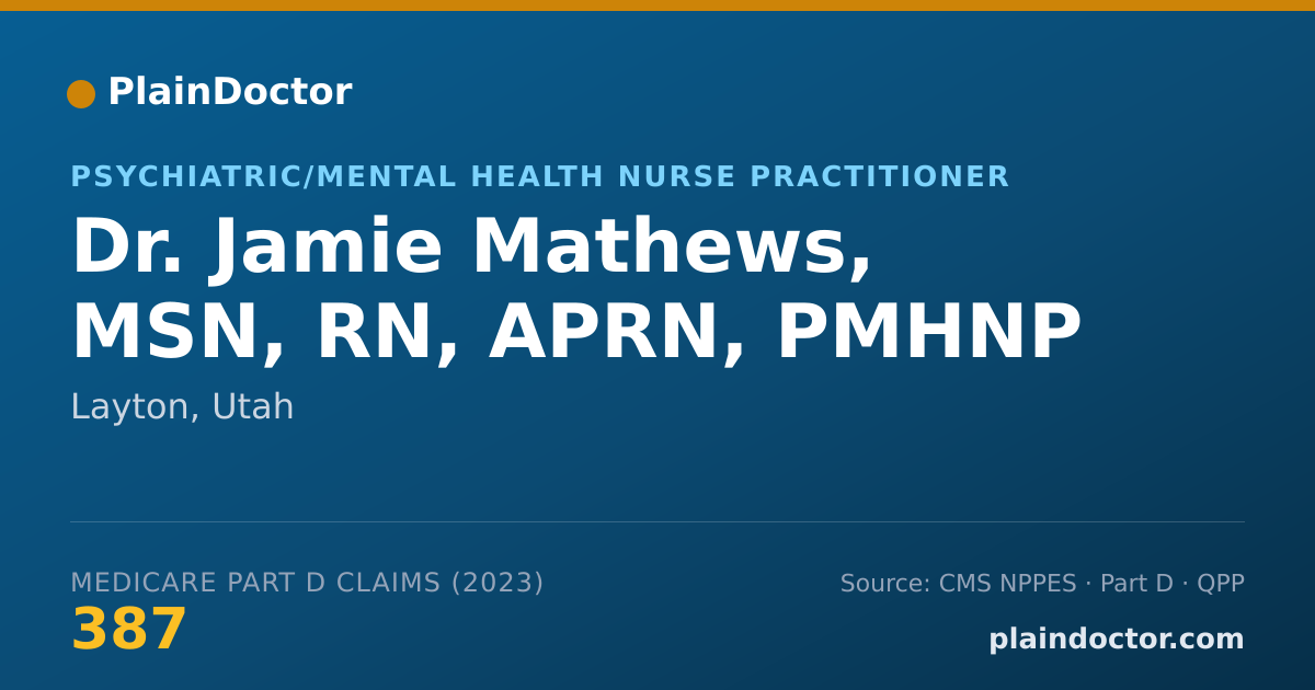 Shareable card for Jamie Mathews, MSN, RN, APRN, PMHNP - Psychiatric/Mental Health Nurse Practitioner, Layton, UT