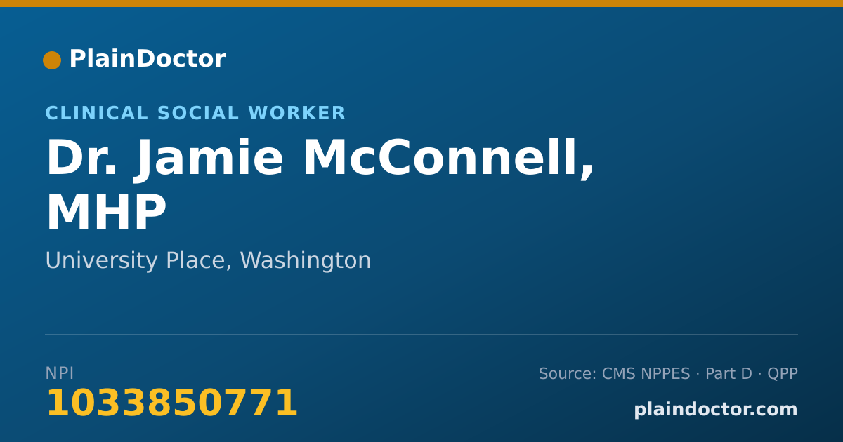Shareable card for Jamie McConnell, MHP - Clinical Social Worker, University Place, WA