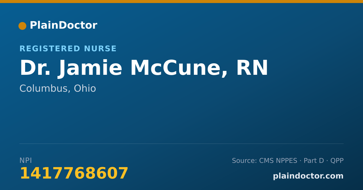 Shareable card for Jamie McCune, RN - Registered Nurse, Columbus, OH