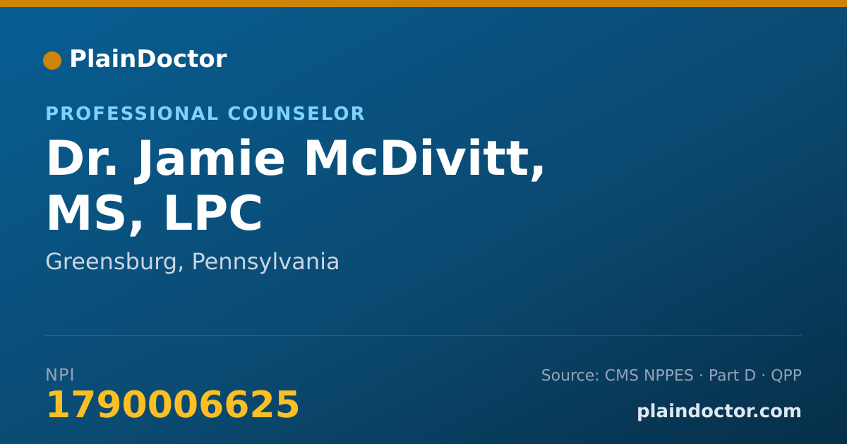 Shareable card for Jamie McDivitt, MS, LPC - Professional Counselor, Greensburg, PA