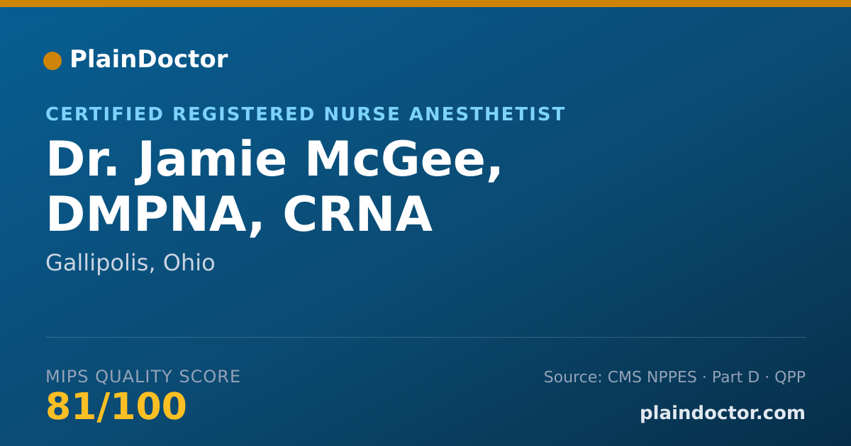 Shareable card for Jamie McGee, DMPNA, CRNA - Certified Registered Nurse Anesthetist, Gallipolis, OH