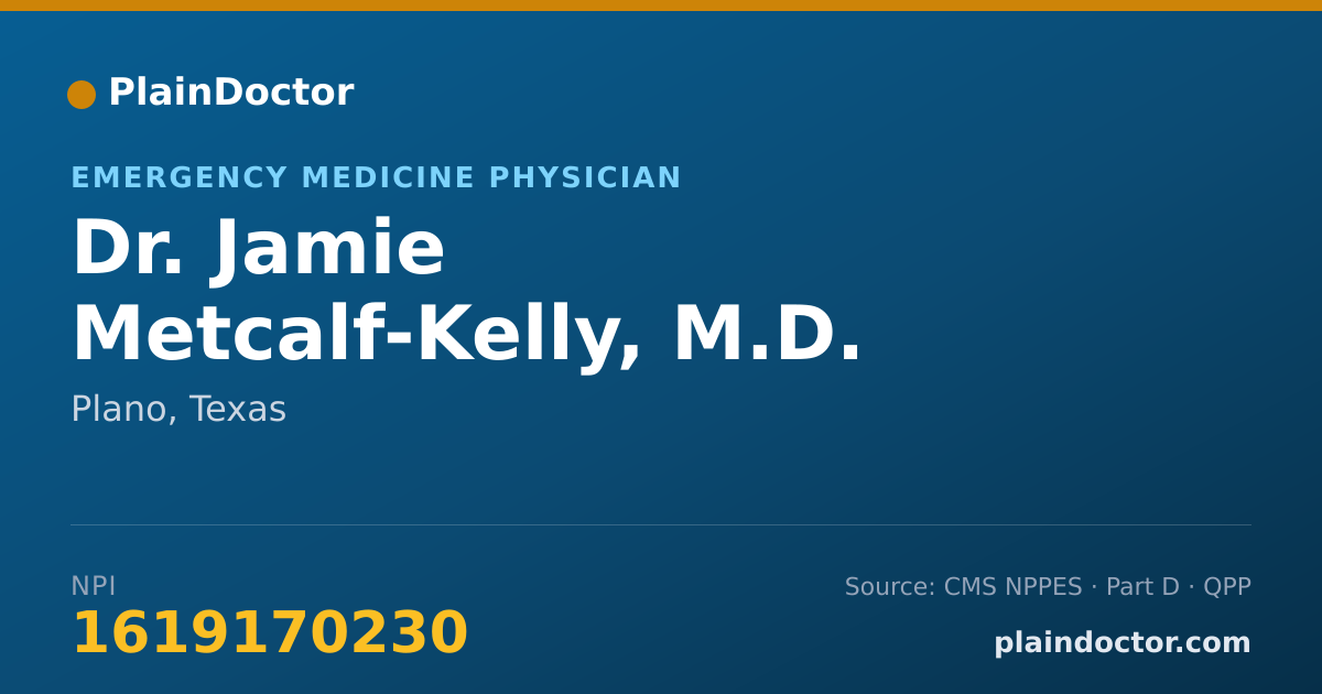 Shareable card for Jamie Metcalf-Kelly, M.D. - Emergency Medicine Physician, Plano, TX