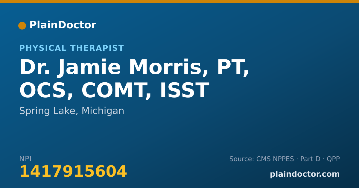 Shareable card for Jamie Morris, PT, OCS, COMT, ISST - Physical Therapist, Spring Lake, MI