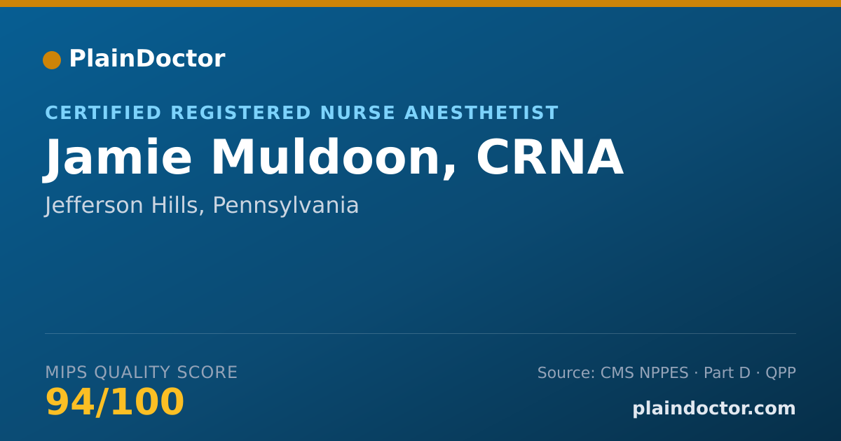 Shareable card for Jamie Muldoon, CRNA - Certified Registered Nurse Anesthetist, Jefferson Hills, PA