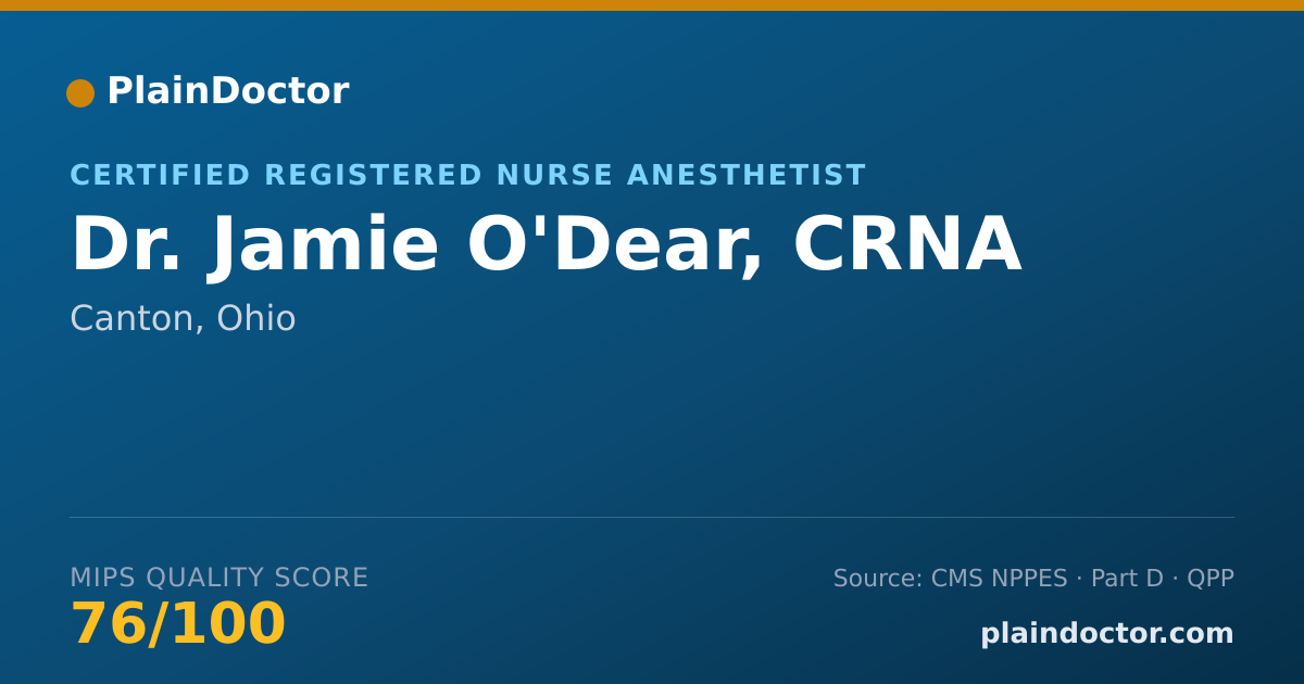 Shareable card for Jamie O'Dear, CRNA - Certified Registered Nurse Anesthetist, Canton, OH