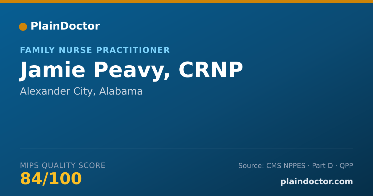 Shareable card for Jamie Peavy, CRNP - Family Nurse Practitioner, Alexander City, AL
