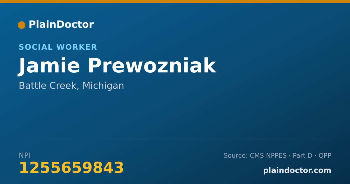 Shareable card for Jamie Prewozniak - Social Worker, Battle Creek, MI