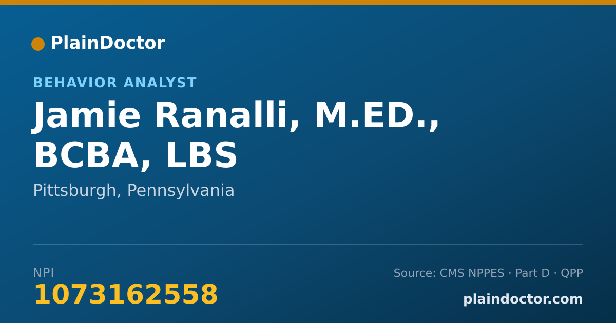 Shareable card for Jamie Ranalli, M.ED., BCBA, LBS - Behavior Analyst, Pittsburgh, PA
