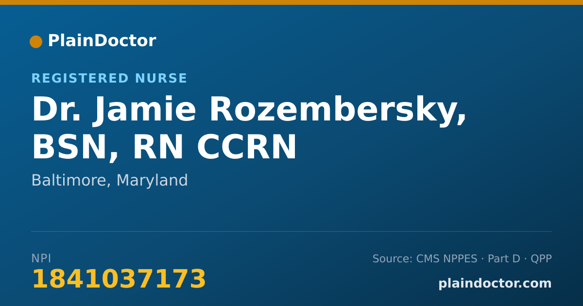 Shareable card for Jamie Rozembersky, BSN, RN CCRN - Registered Nurse, Baltimore, MD