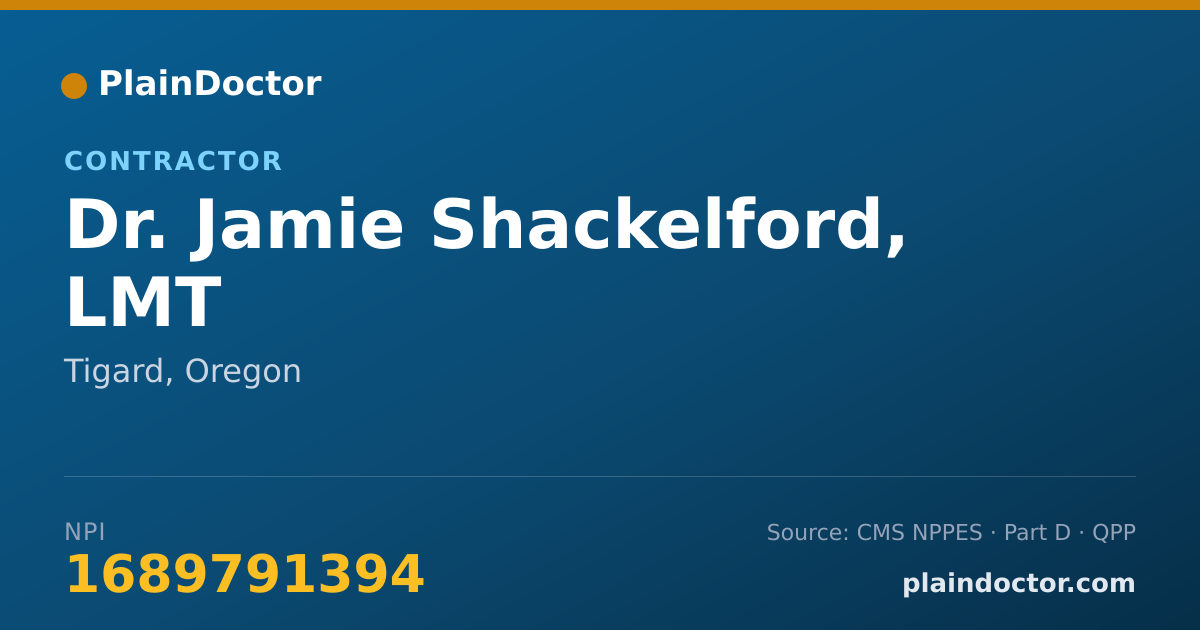 Shareable card for Jamie Shackelford, LMT - Contractor, Tigard, OR