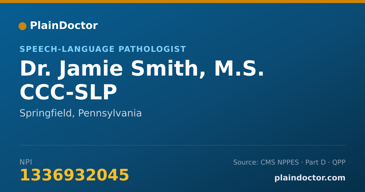 Shareable card for Jamie Smith, M.S. CCC-SLP - Speech-Language Pathologist, Springfield, PA