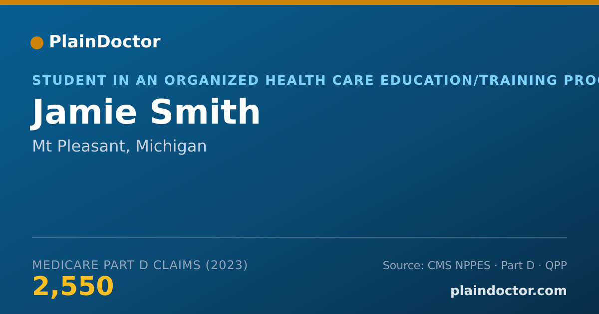 Shareable card for Jamie Smith - Student in an Organized Health Care Education/Training Program, Mt Pleasant, MI