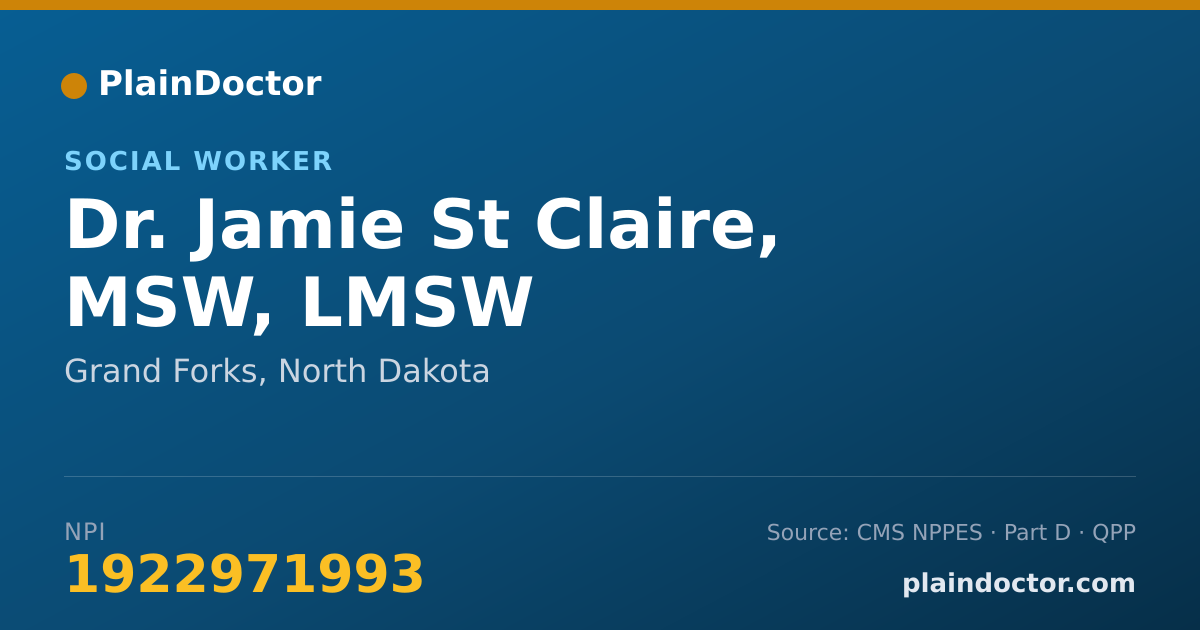 Shareable card for Jamie St Claire, MSW, LMSW - Social Worker, Grand Forks, ND