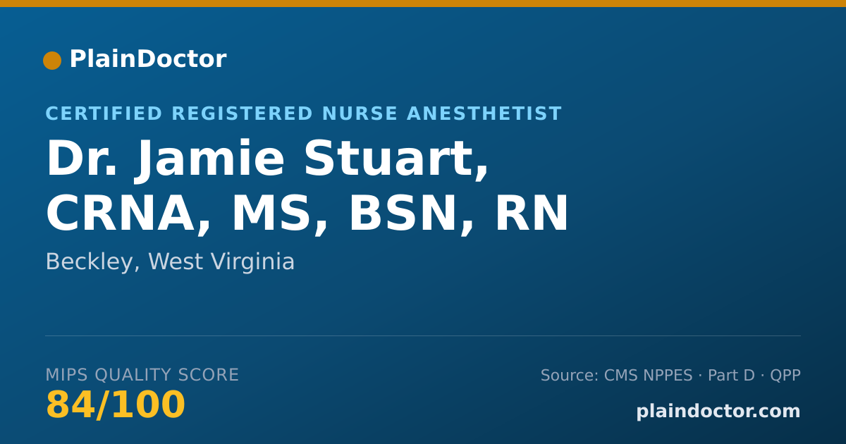 Shareable card for Jamie Stuart, CRNA, MS, BSN, RN - Certified Registered Nurse Anesthetist, Beckley, WV